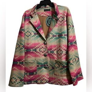 NWT Sterling Kreek Aztec Western Rodeo Blazer Jacket Turquoise Buttons 2X